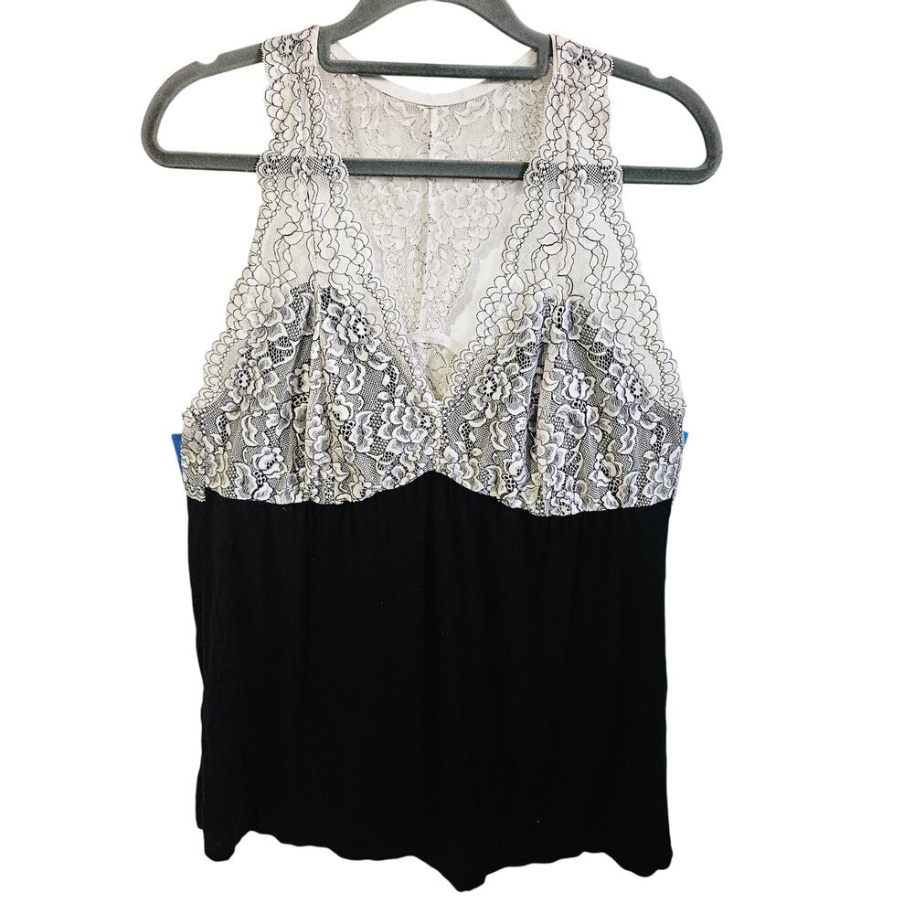 Adore Me Lace Layered Lingerie Top Black Cream Two Tone Racerback Sexy Size XL
